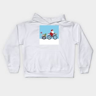 Santa Claus  riding a bike with gifts Kids Hoodie